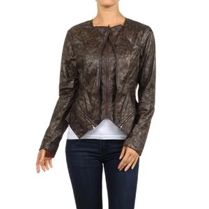 Mystree Faux Leather windbreaker jacket distressed brown NEW